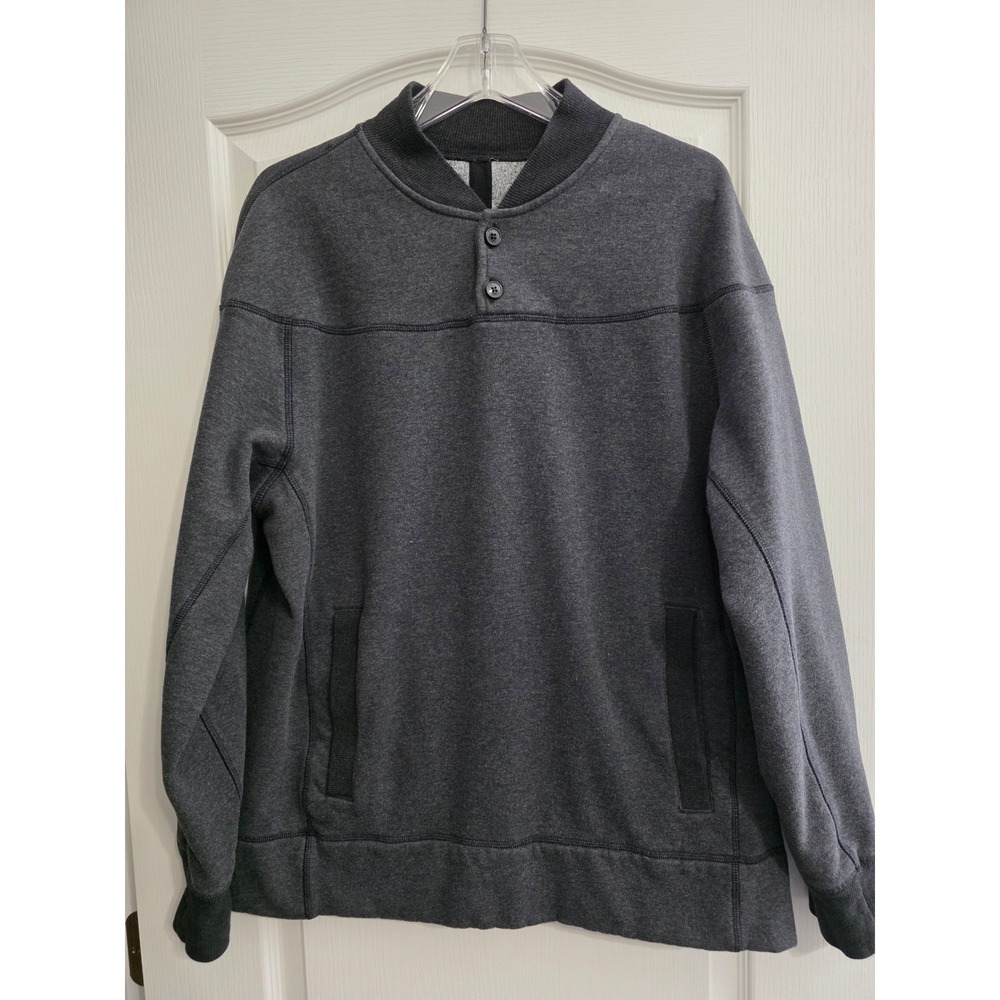Lululemon Mens L Gray Post Game Pullover Henley Fleece Sweatshirt Pockets